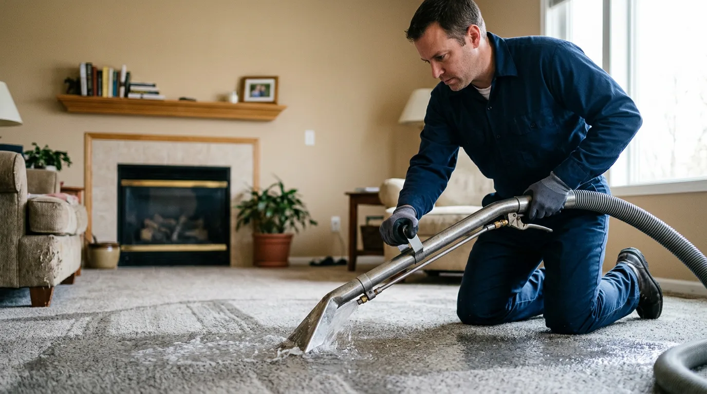 Water damage restoration technician working near Carson, ND